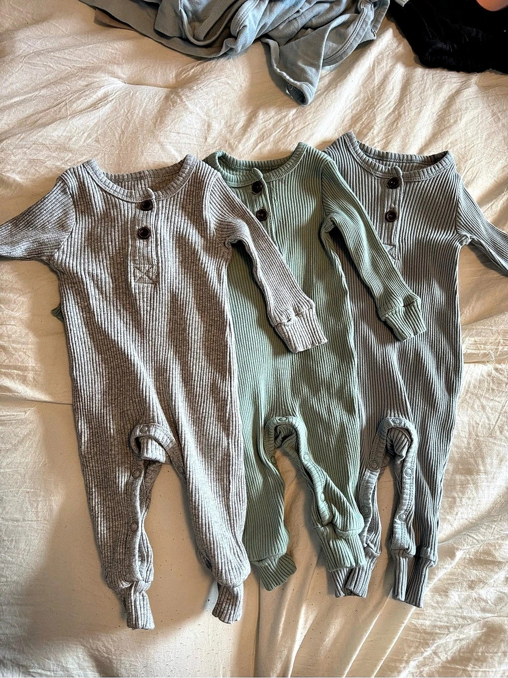 Ribbed Footie Set Green & Gray Baby 3M